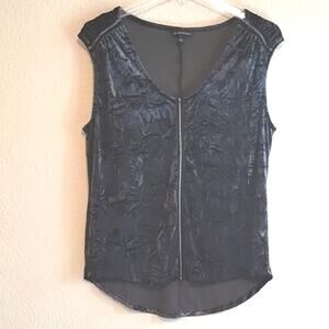 Rock & Republic NEW Dark Gray Crushed Velvet Beaded Detail Sleeveless Top L